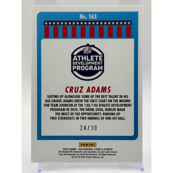 2025 Panini USA Stars & Stripes Cruz Adams Red Lightning Refractor 24/30 SP - Picture 2 of 2